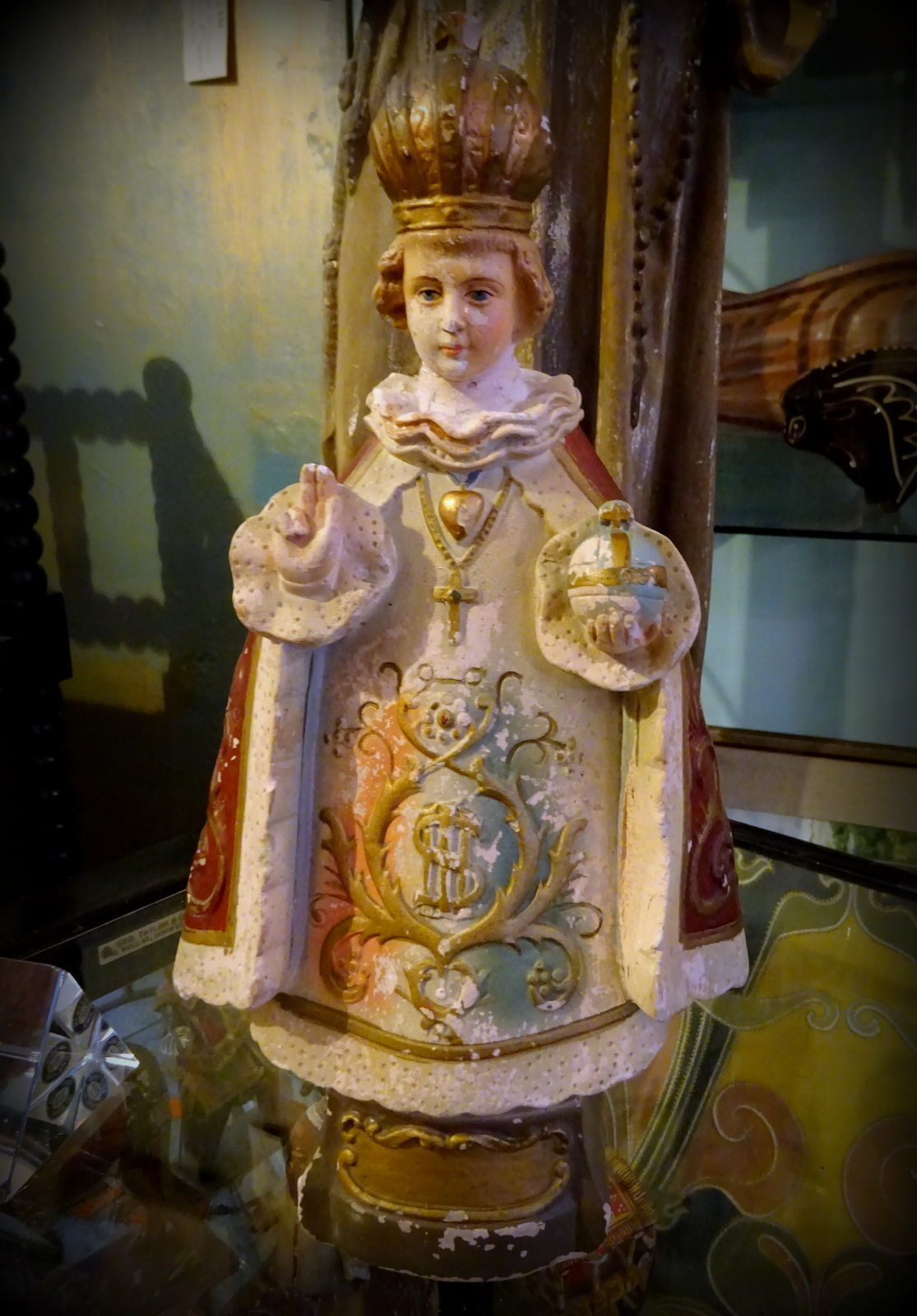 Antique 19th Century Italian Polychrome Chalkware Figurine Statue Jesus signed