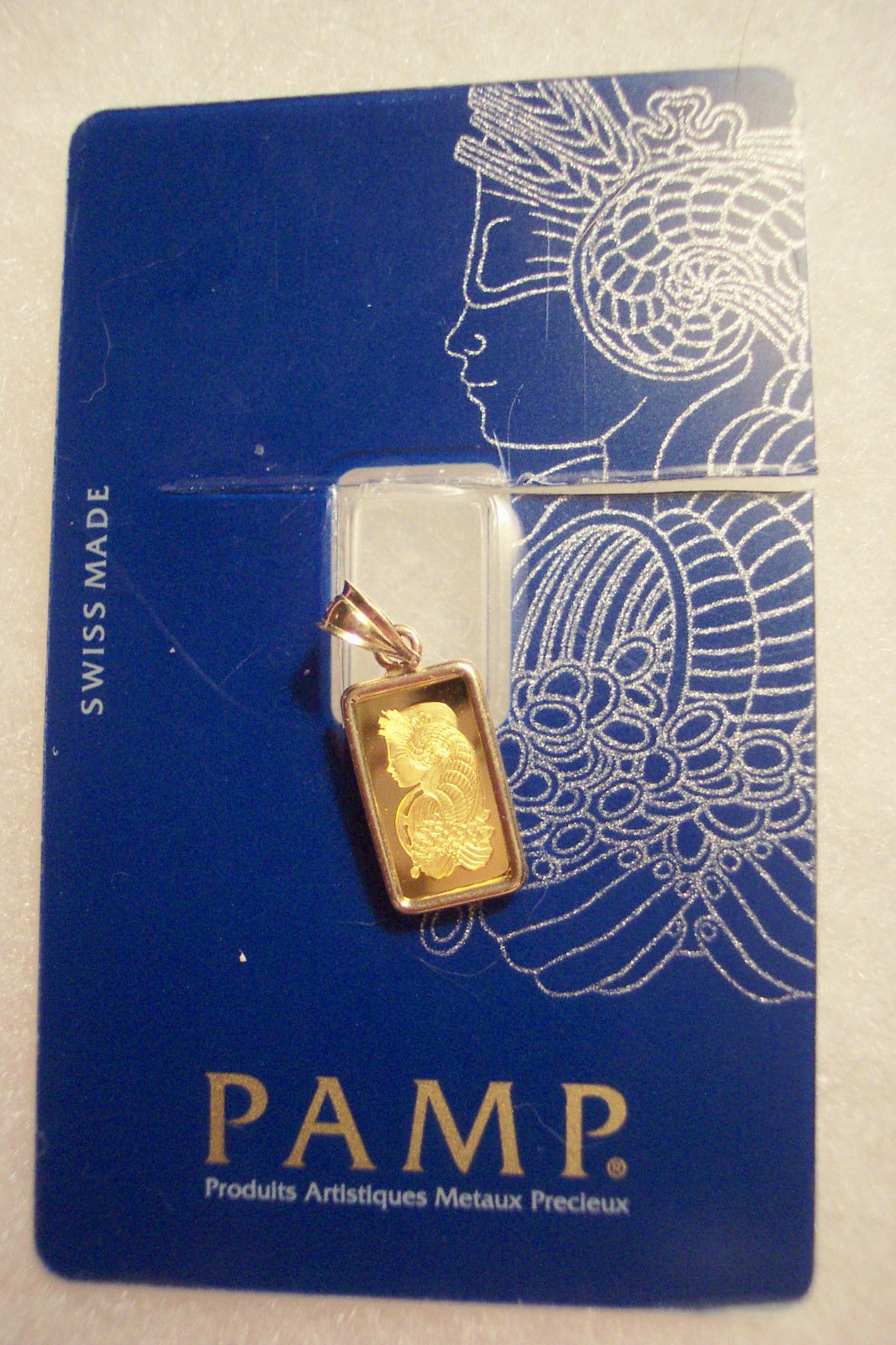 NEW 24 KT GOLD 1 GRAM PAMP SUISSE FORTUNA VERISCAN BAR 14 KT SOLID GOLD PENDANT