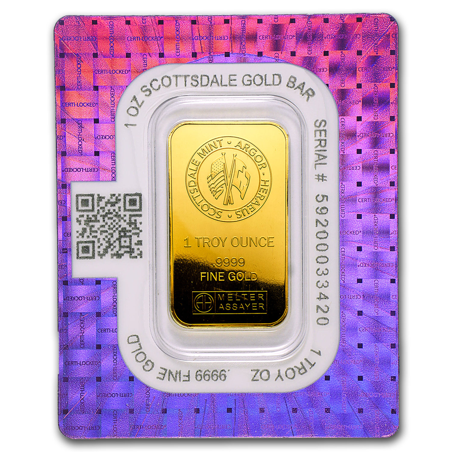 1 oz Gold Bar - Scottsdale Mint (In Certi-Lock® Assay) - SKU #97641