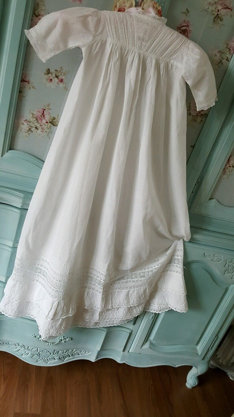 Antique vintage christening gown embroidery *lace*lorn linen beautiful