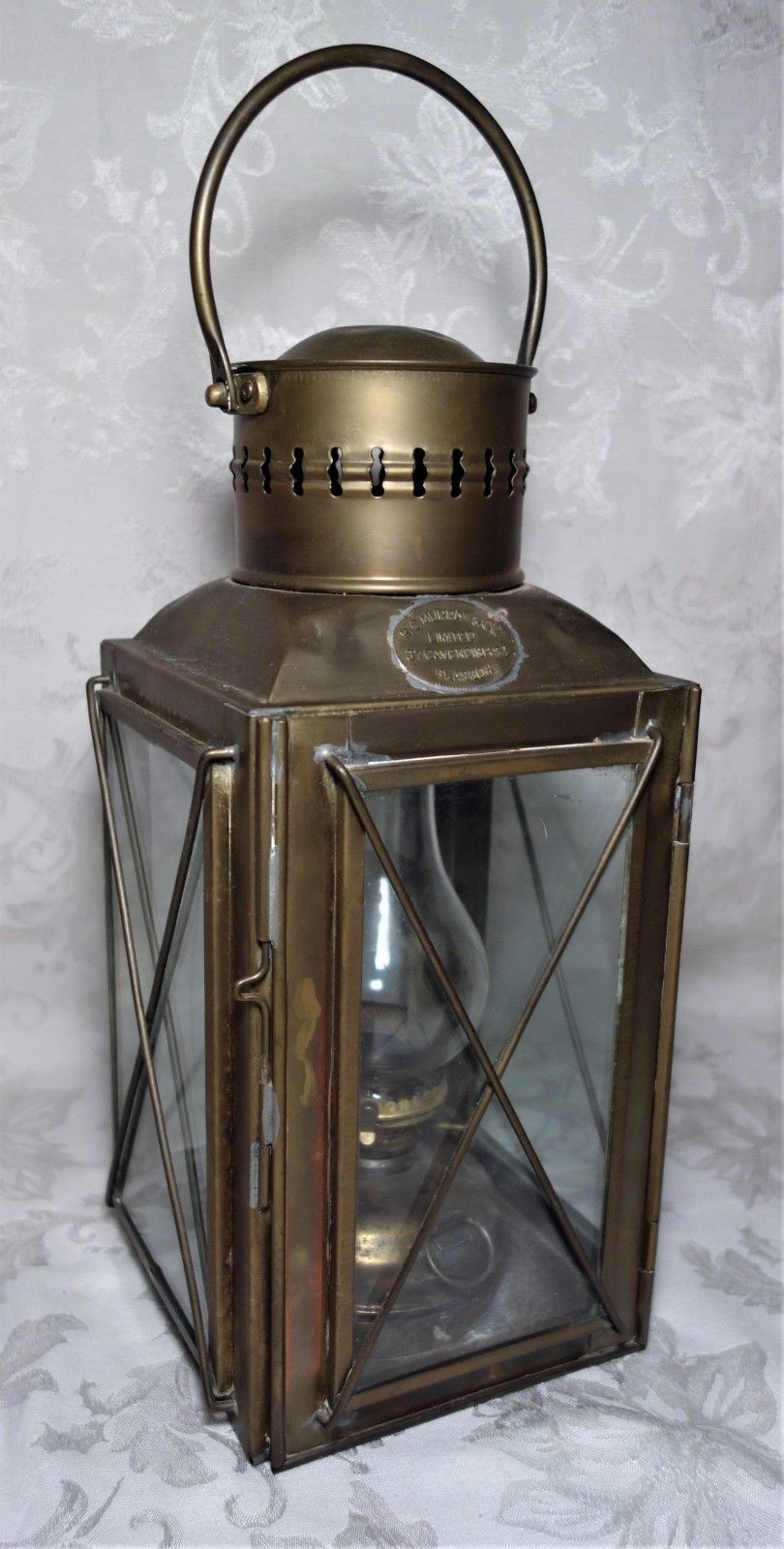 Antique RC Murray & Co Antique Ship's Brass Maritime Lantern Oil Lamp Nautical