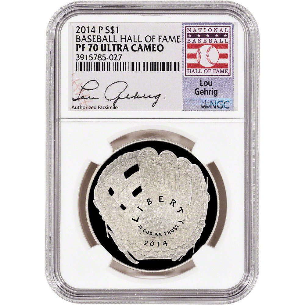 2014-P US Baseball Proof Silver $1 - NGC PF70 - HOF Label - Lou Gehrig