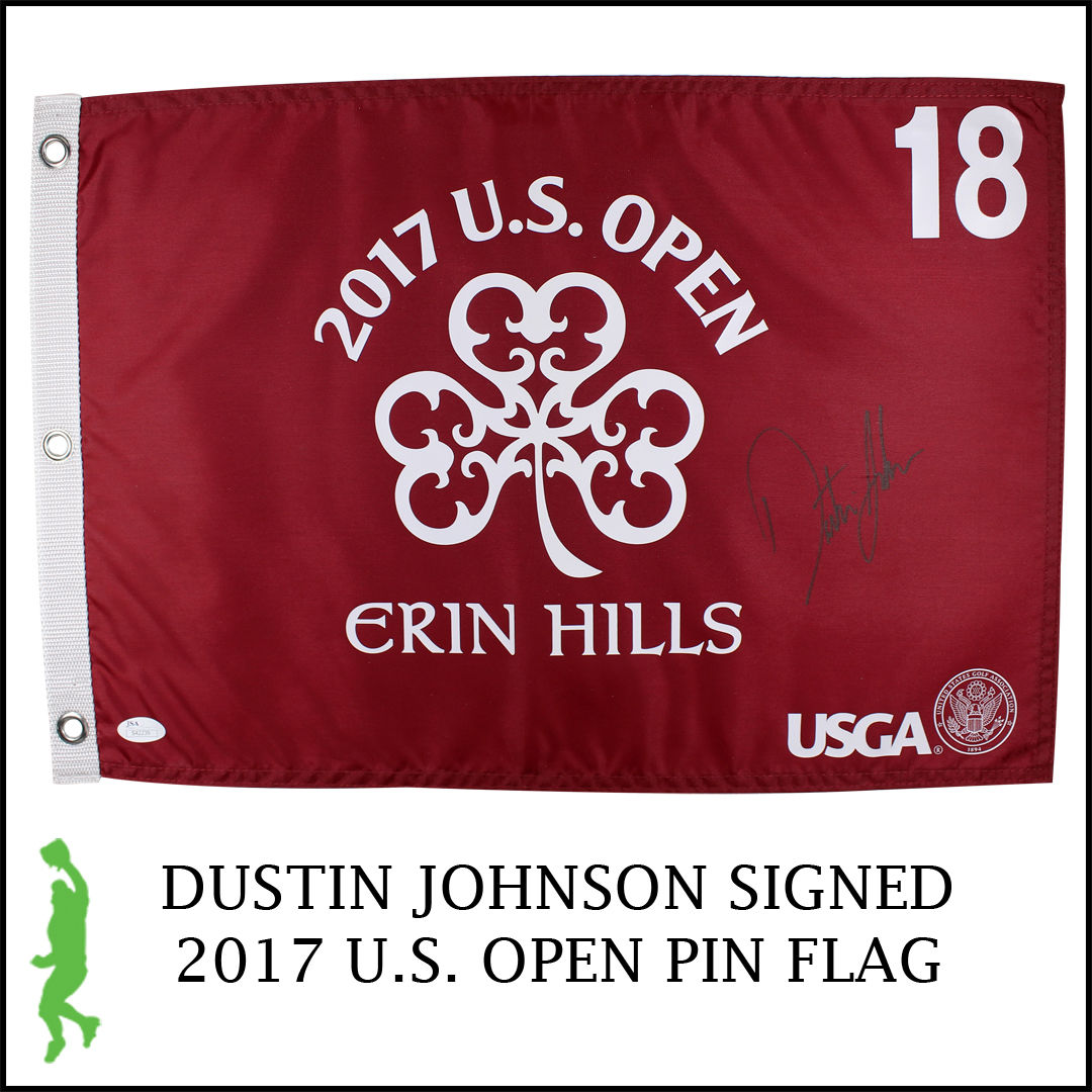 DUSTIN JOHNSON AUTOGRAPHED SIGNED 2017 U.S. US OPEN ERIN HILLS FLAG GOLF JSA COA