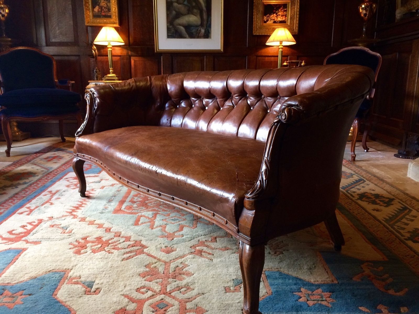 Stunning Antique Chesterfield Sofa Button Back Leather Victorian 19th Century