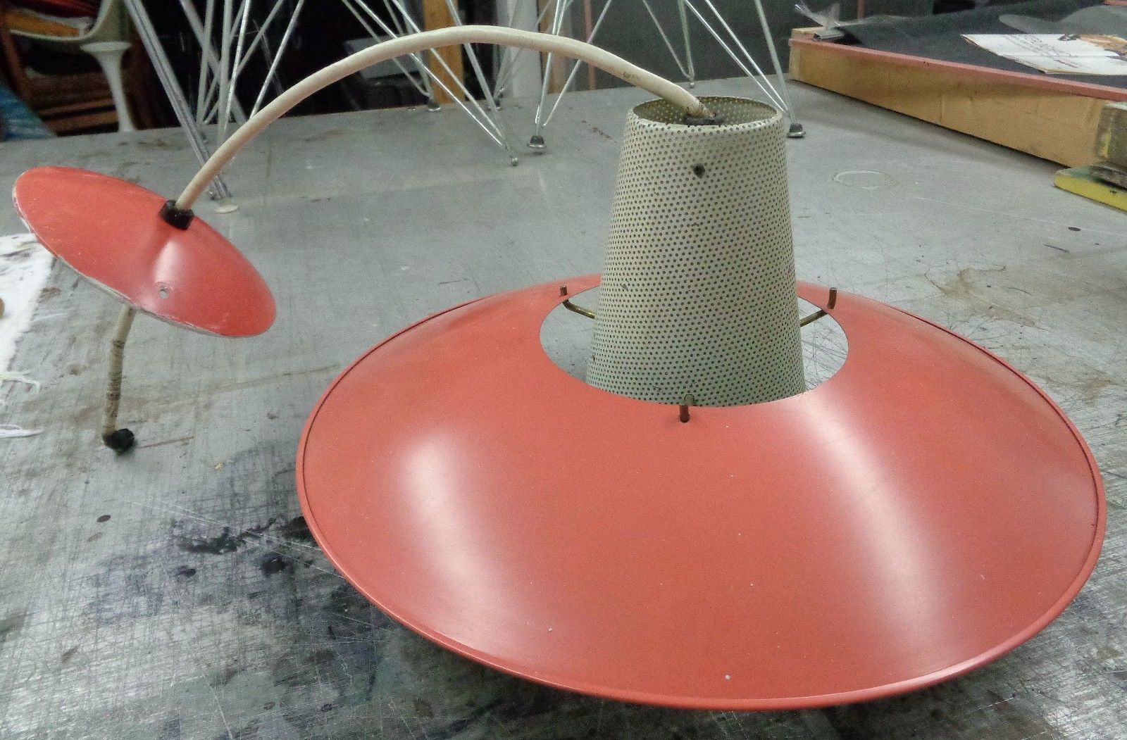 RARE Vintage Mid-Century 1950s UFO Cone Pendant Light GERALD THURSTON Lightolier