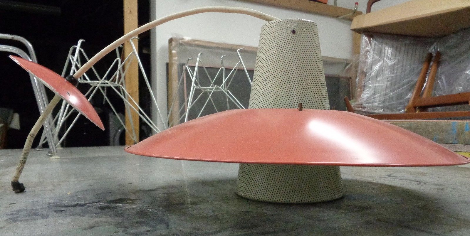 RARE Vintage Mid-Century 1950s UFO Cone Pendant Light GERALD THURSTON Lightolier