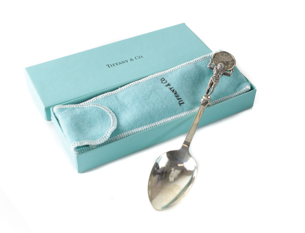 6 Tiffany & Co. Sterling Silver Spoons in Atlas Pattern. Original Boxes & Bags