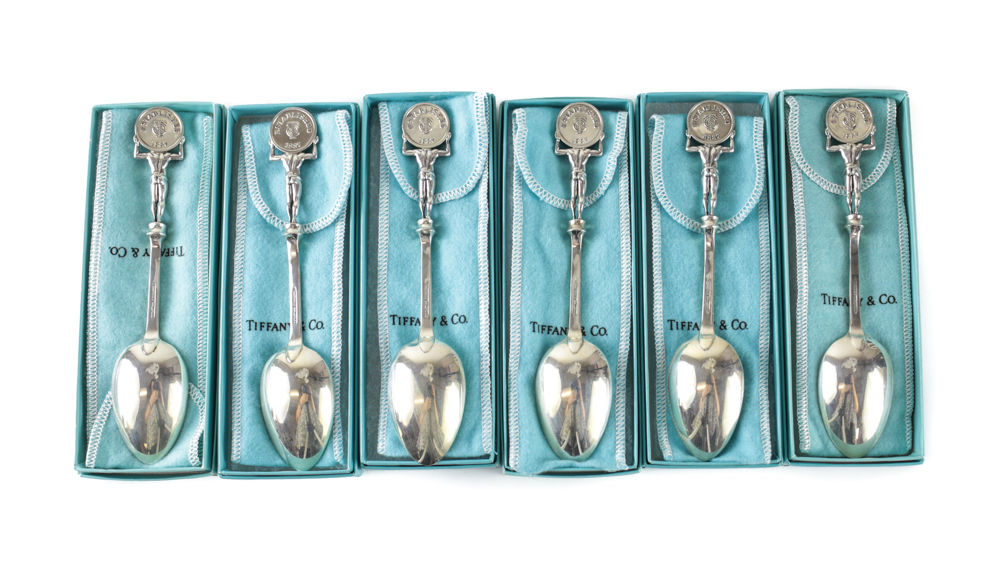 6 Tiffany & Co. Sterling Silver Spoons in Atlas Pattern. Original Boxes & Bags