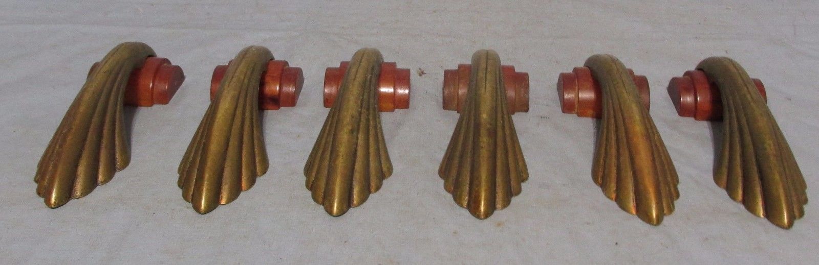 6 Vintage Art Deco Bakelite and Brass Drawer Pulls