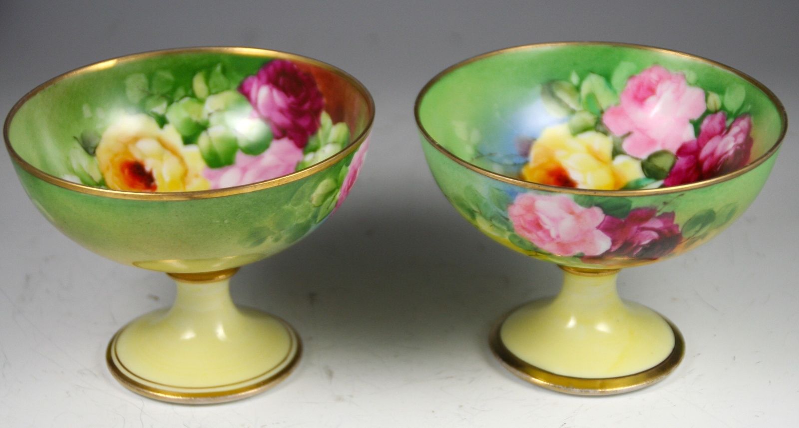 LIMOGES SET OF 8 HAND PAINTED ROSES PUNCH CUPS