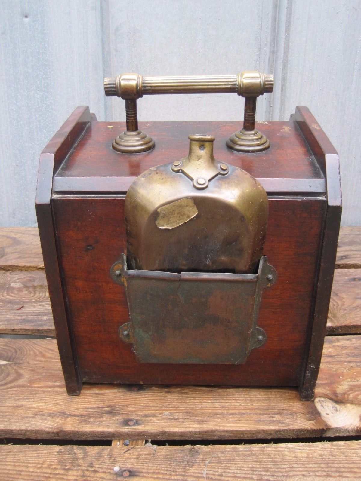 Antique English Arts&Crafts 1880s Mahogany/Brass Coal Scuttle Box & Shovel A7035