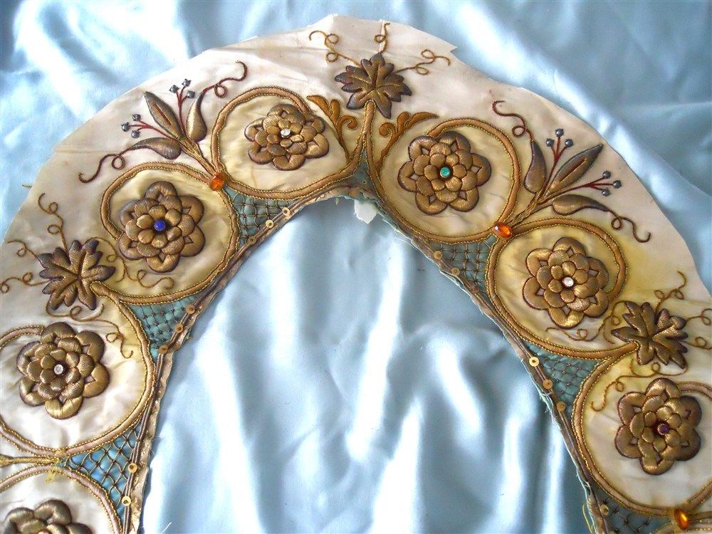 Stumpwork  metallic embroidery French antique 19th-century rhinestones