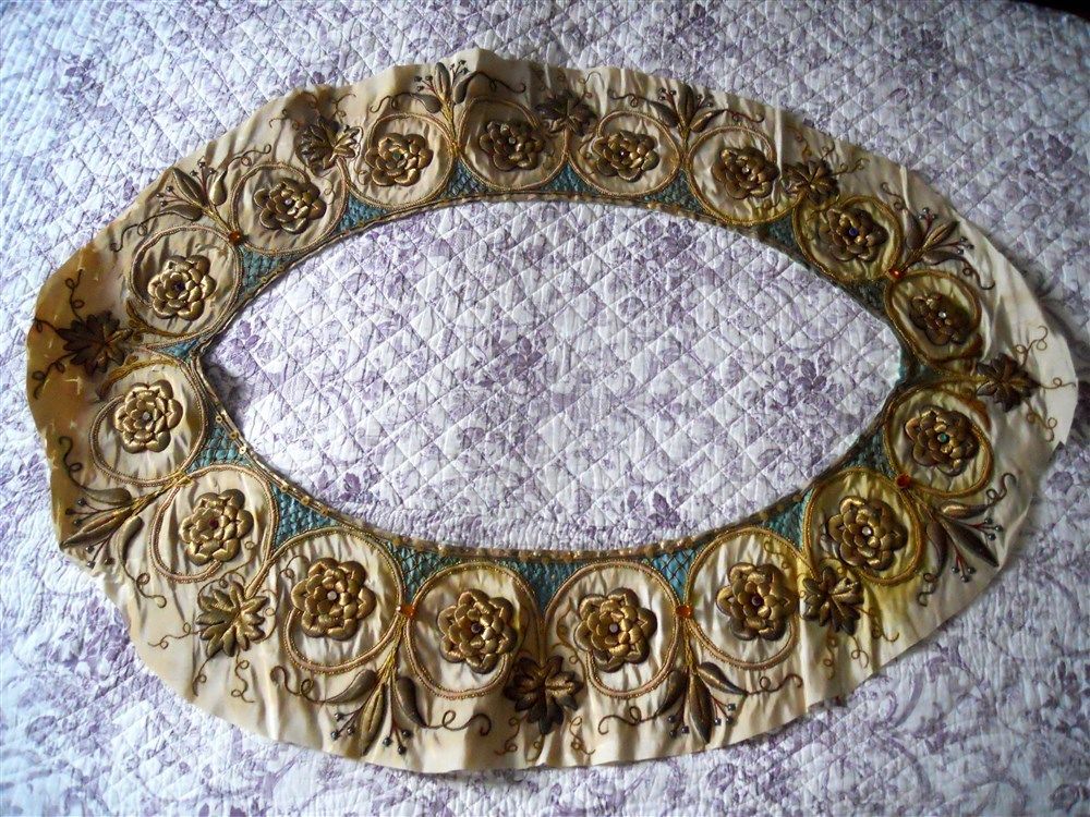 Stumpwork  metallic embroidery French antique 19th-century rhinestones