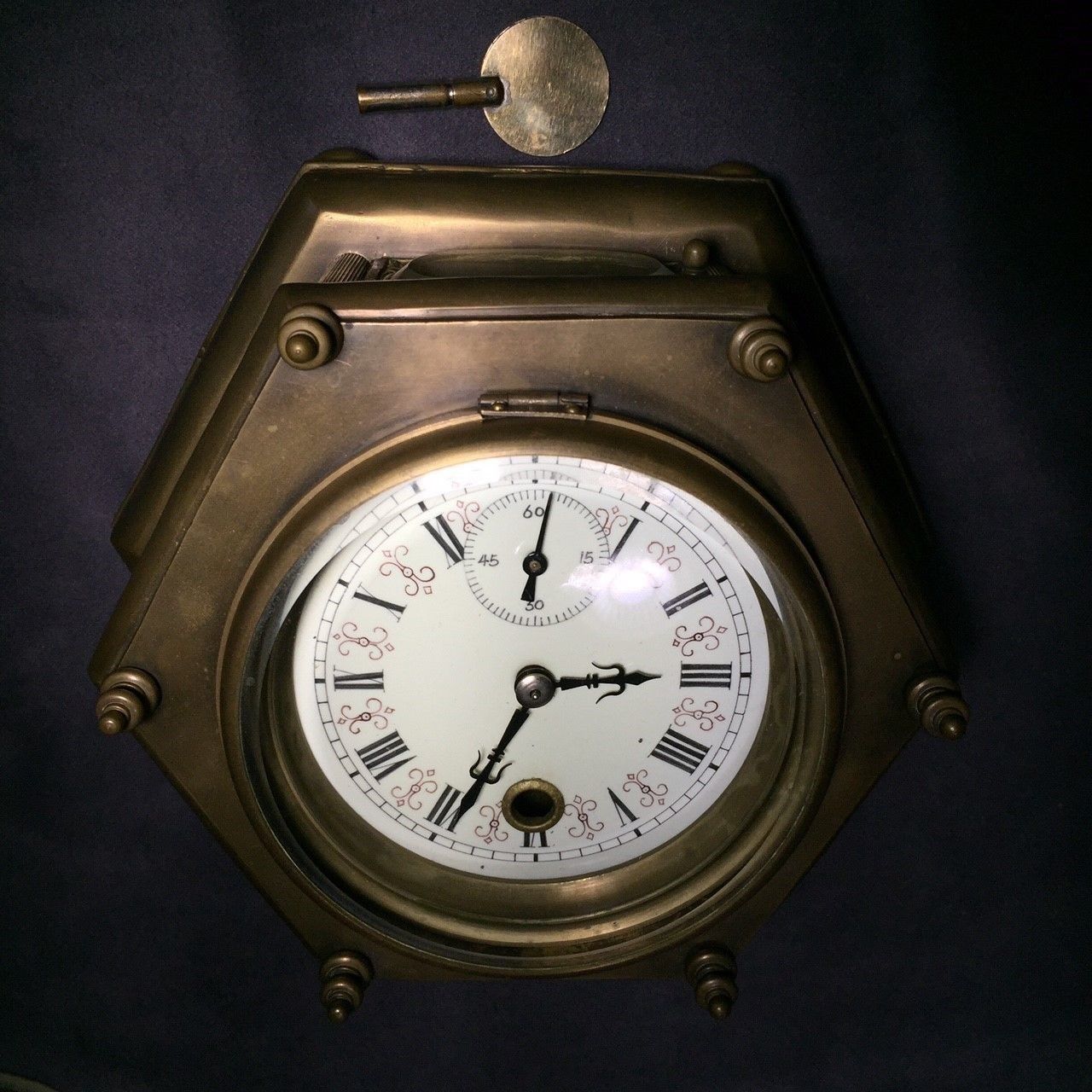 2011009 Antique German Horizontal Hexagonal Table Ship's Clock