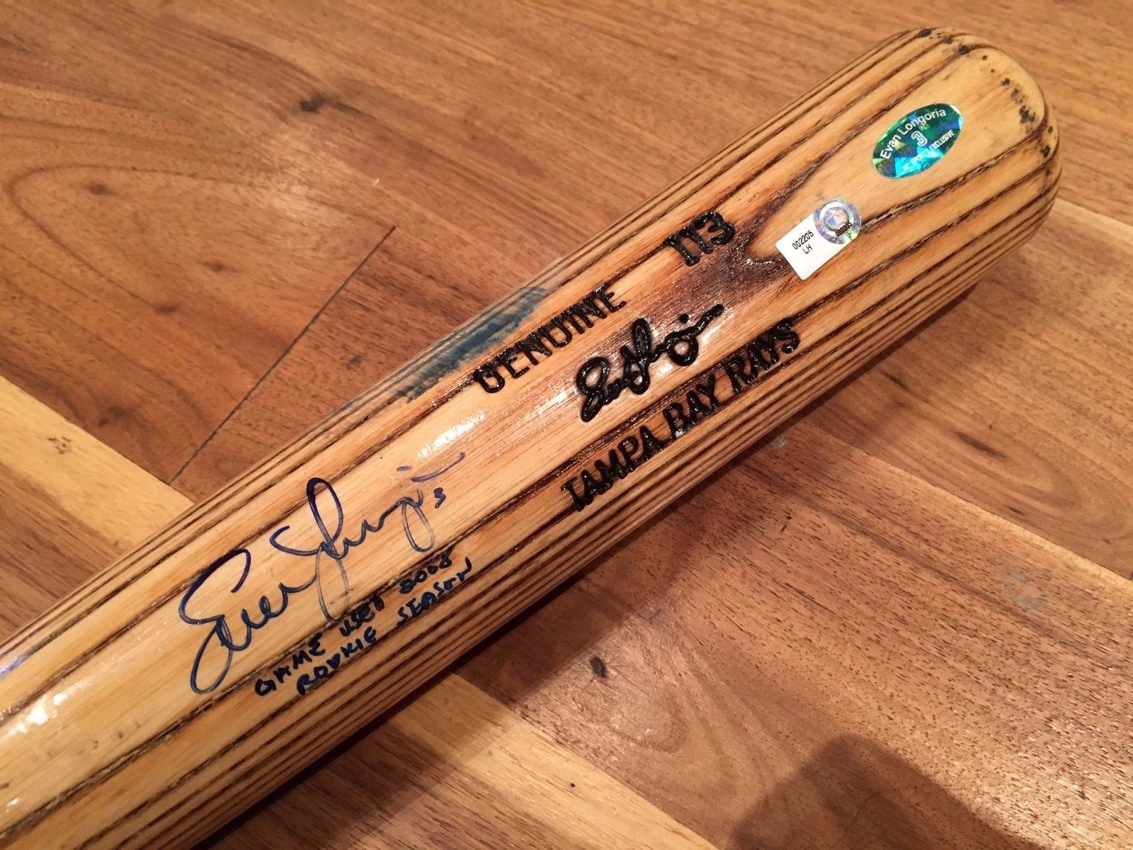 2008 EVAN LONGORIA TAMPA BAY RAYS ROOKIE GAME USED SIGNED BASEBALL BAT PSA AUTH