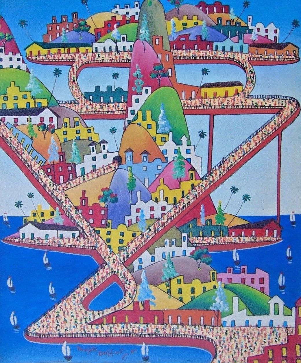 HAITI ART PAINTING RENOWN PREFETE DUFFAUT HAITIAN (b1923) RARE MODERN STYLE 2009