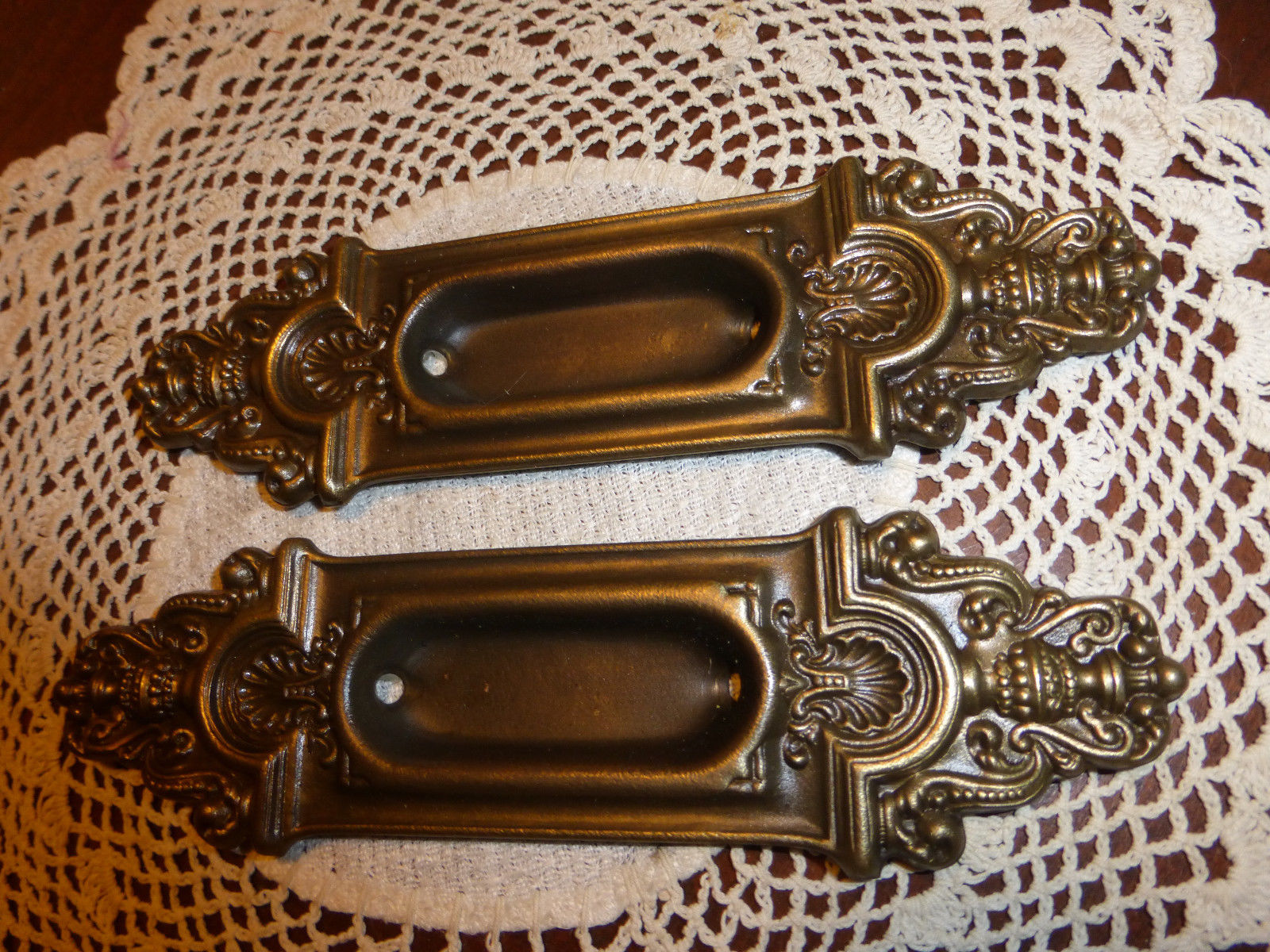 Vintage brass pocket door hardware pulls