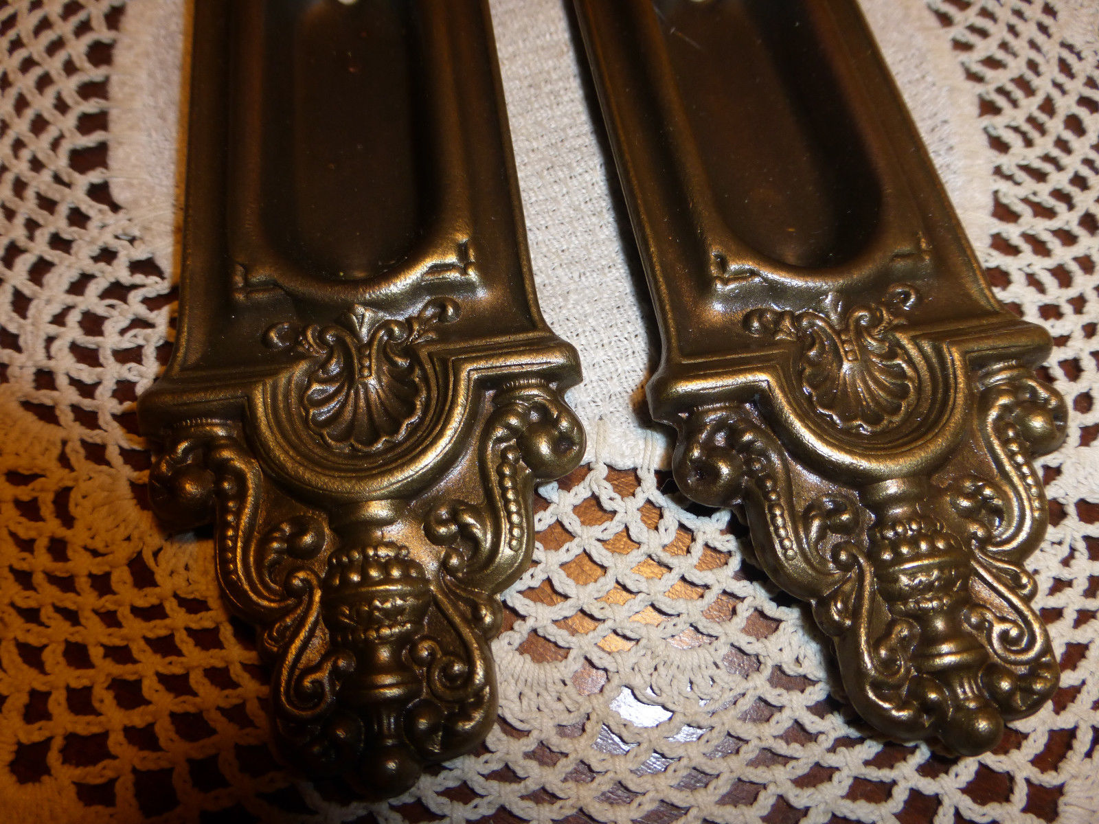 Vintage brass pocket door hardware pulls