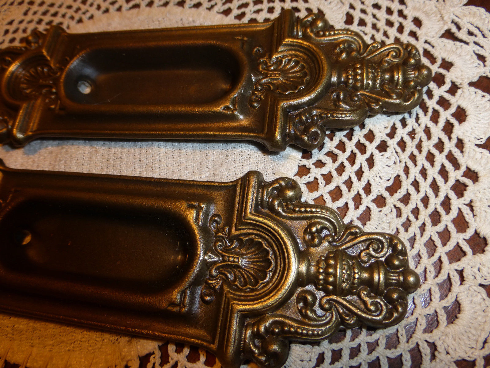 Vintage brass pocket door hardware pulls