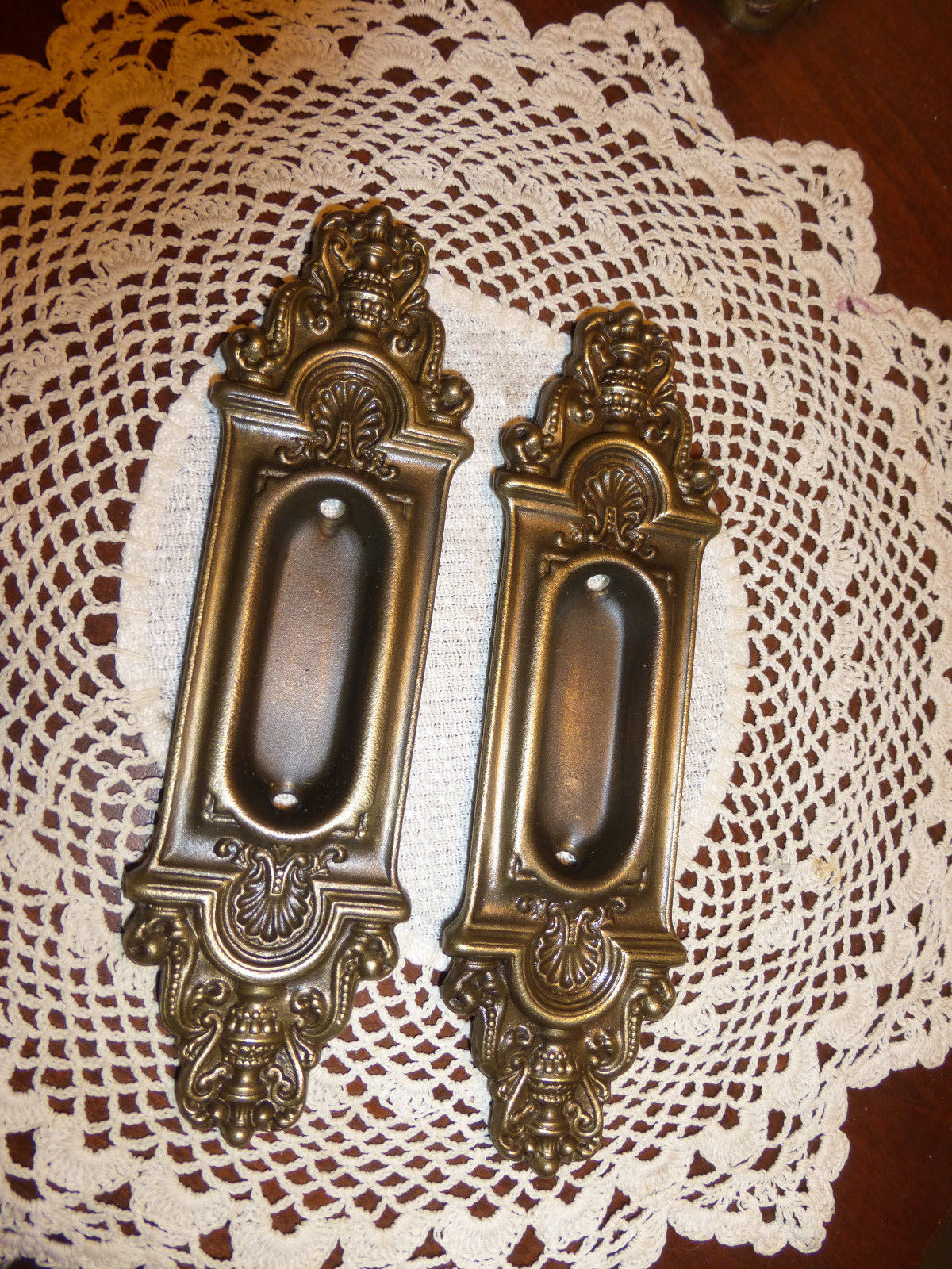 Vintage brass pocket door hardware pulls