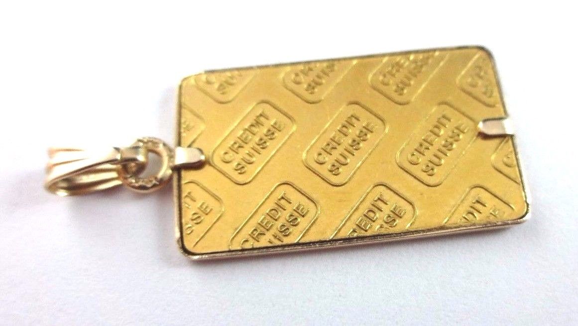 2.5 Gram Credit Suisse .9999 Fine Gold Bullion Bar Ingot in 14k Bezel Pendant