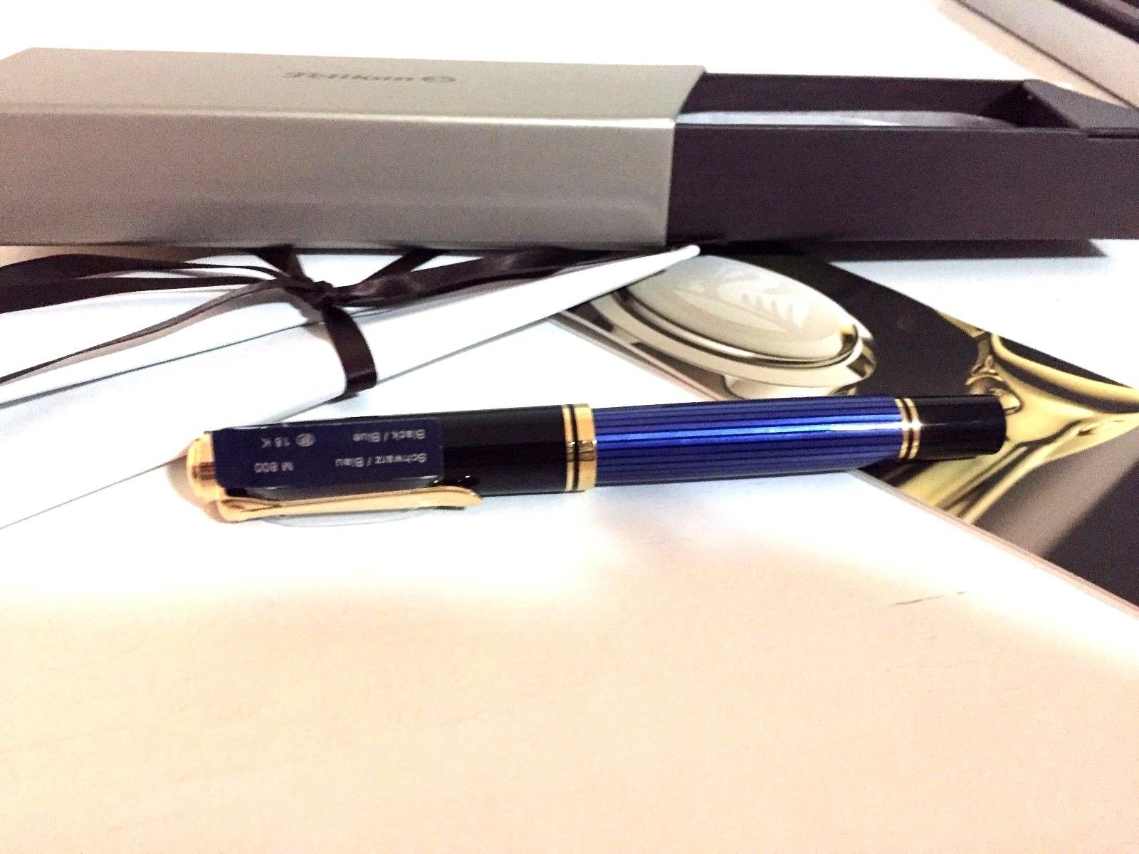 New Pelikan SOUVERAN M800 Black/Blue Fountain Pen 18K Gold Nib M