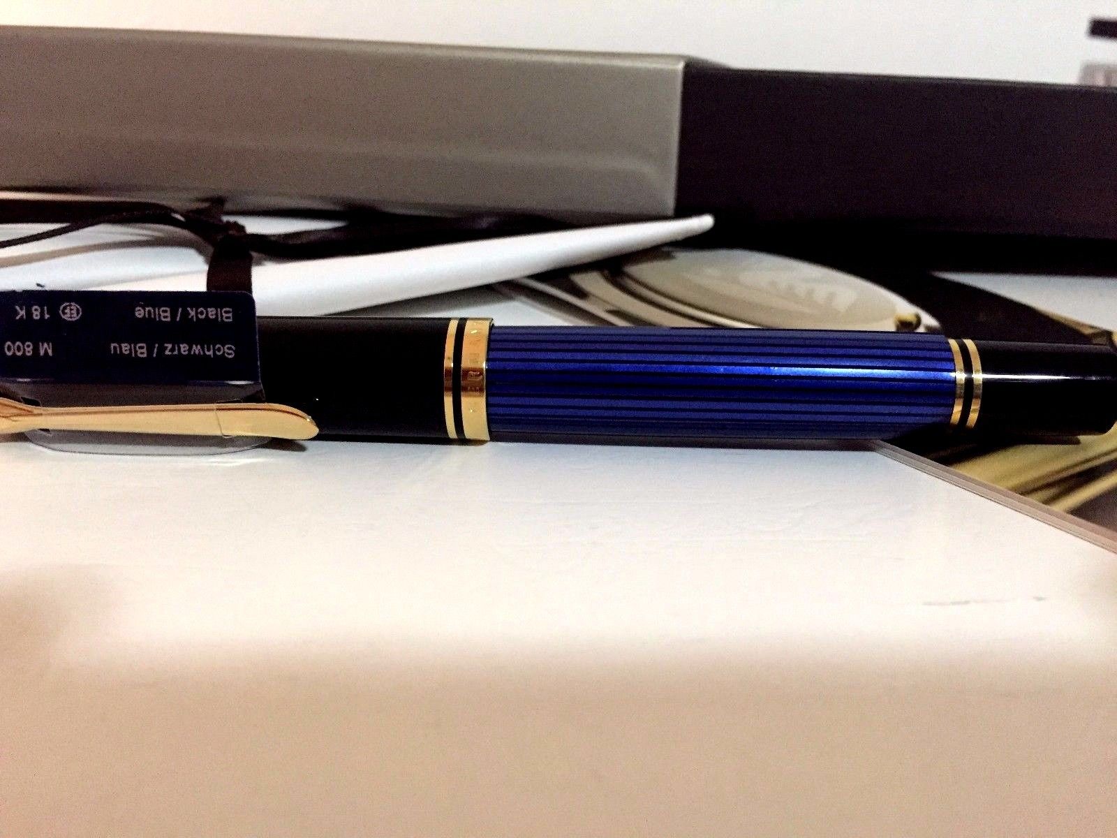 New Pelikan SOUVERAN M800 Black/Blue Fountain Pen 18K Gold Nib M