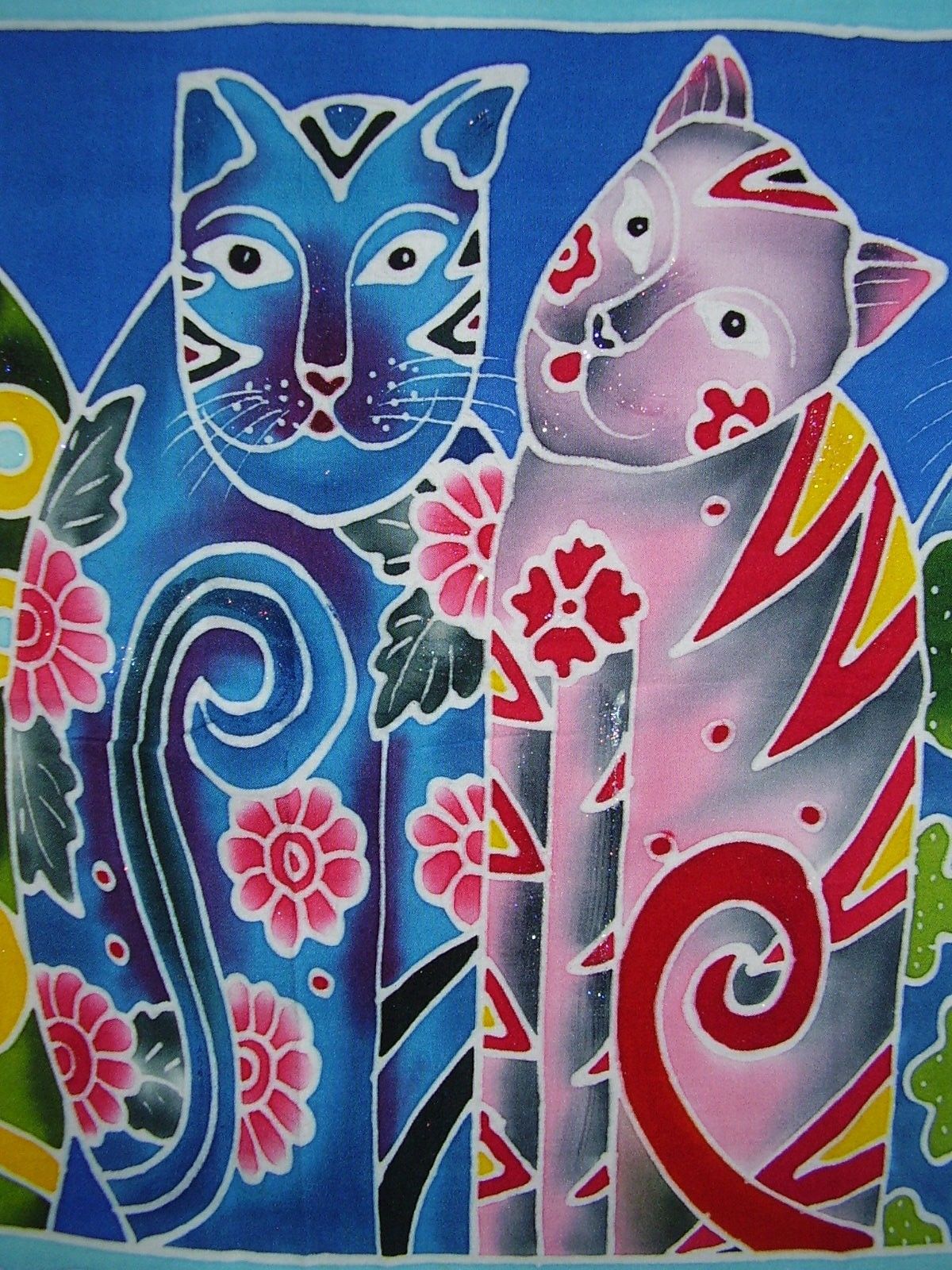 Authentic Batik Textile Art Cats 45" x 20"