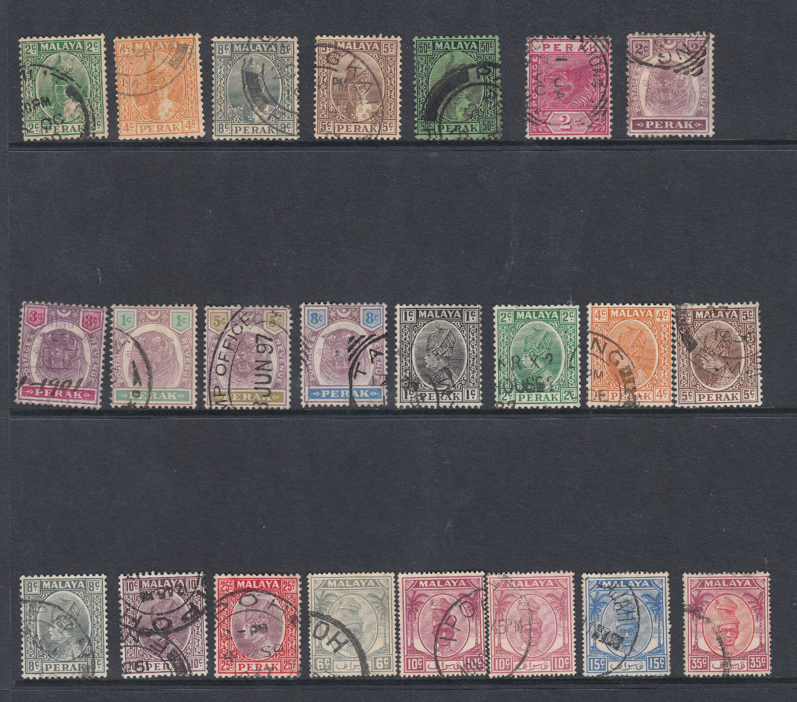 Malaya Perak - Early stamp selection - 23 used stamps