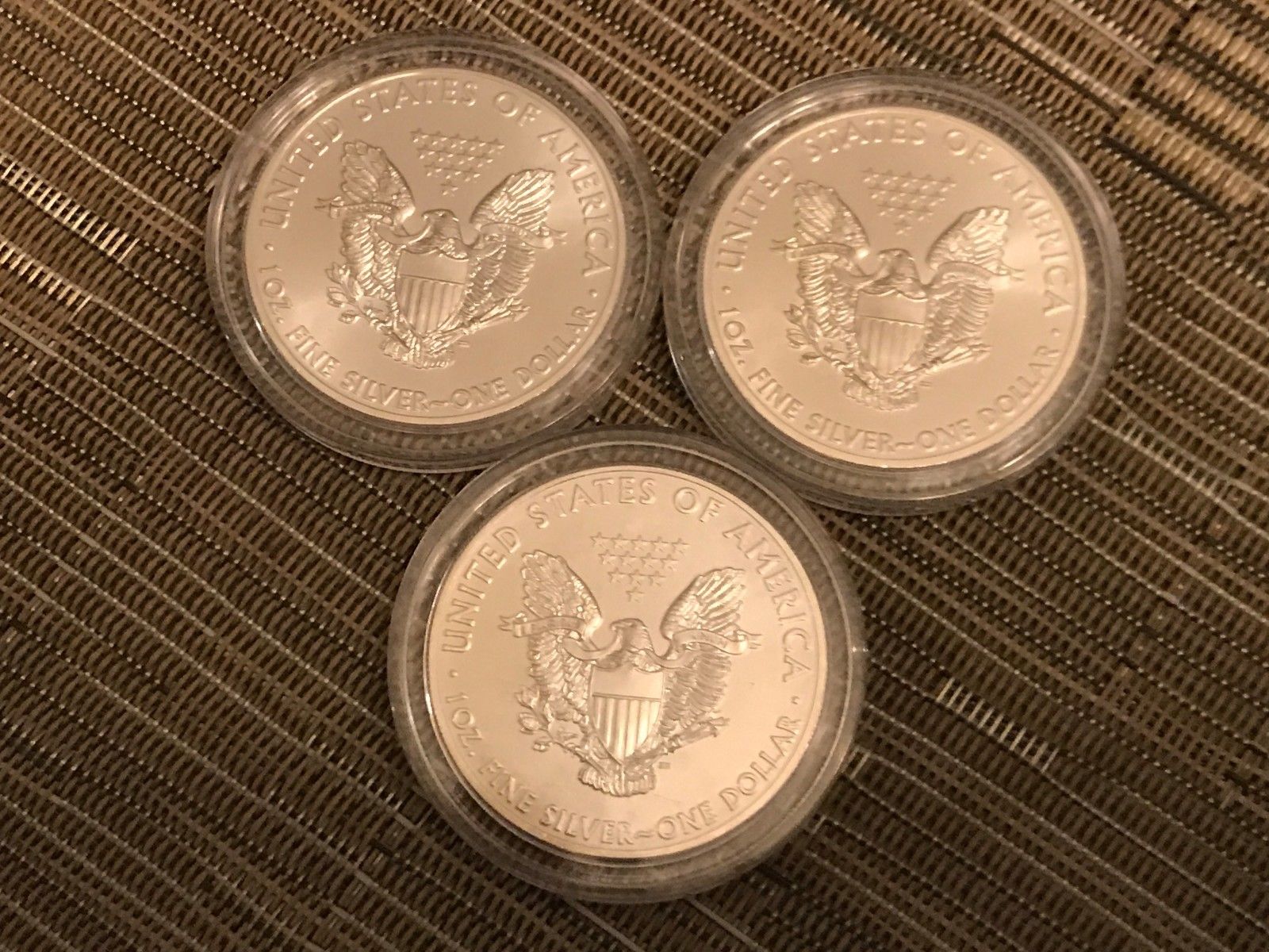 Lot of 3 BU 2015 .999 Silver American Eagle Coins In Air-Tite Capsules