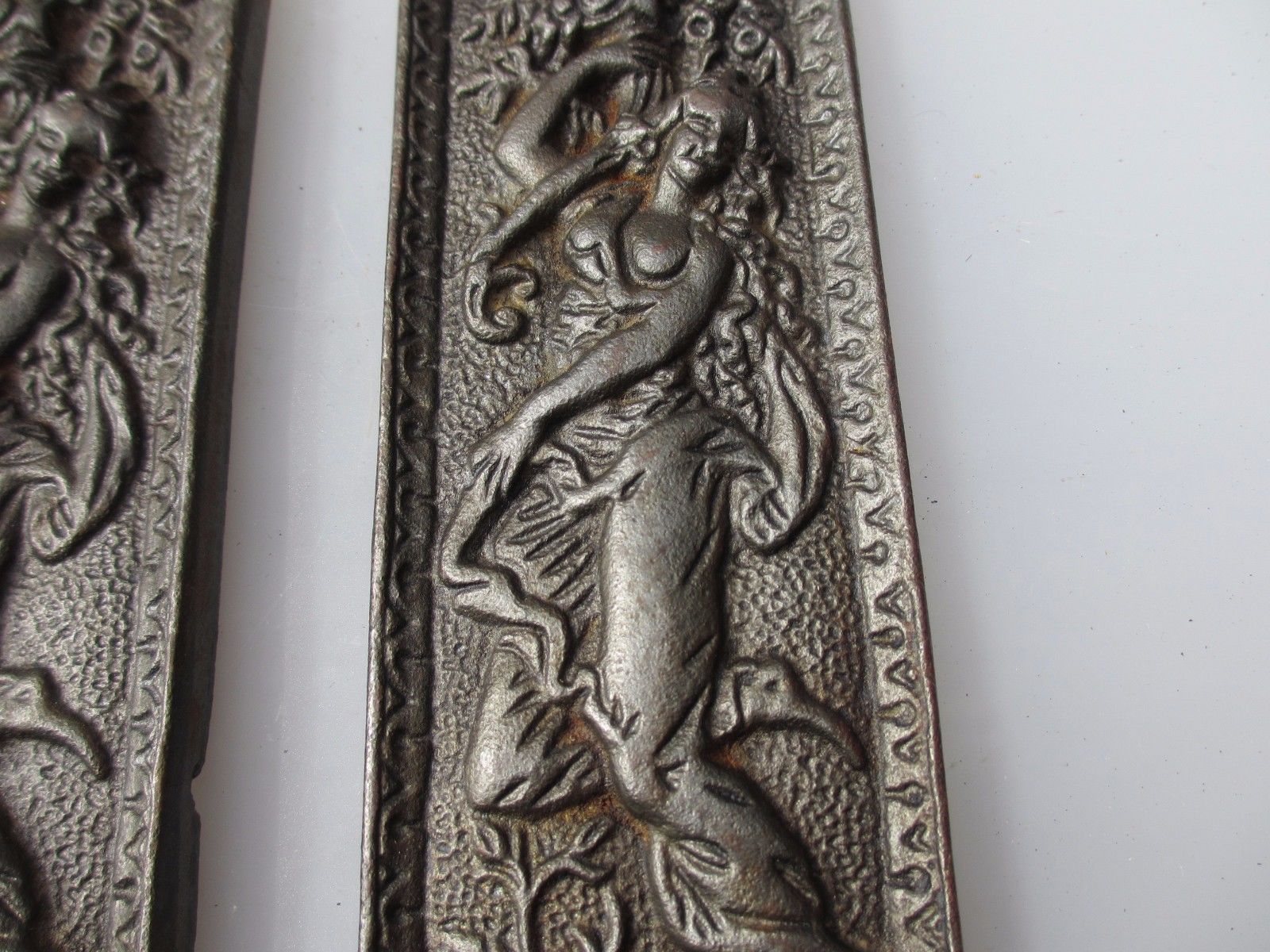 Vintage Cast Iron Finger Plates Push Door Handles Art Nouveau Lady French Gilt