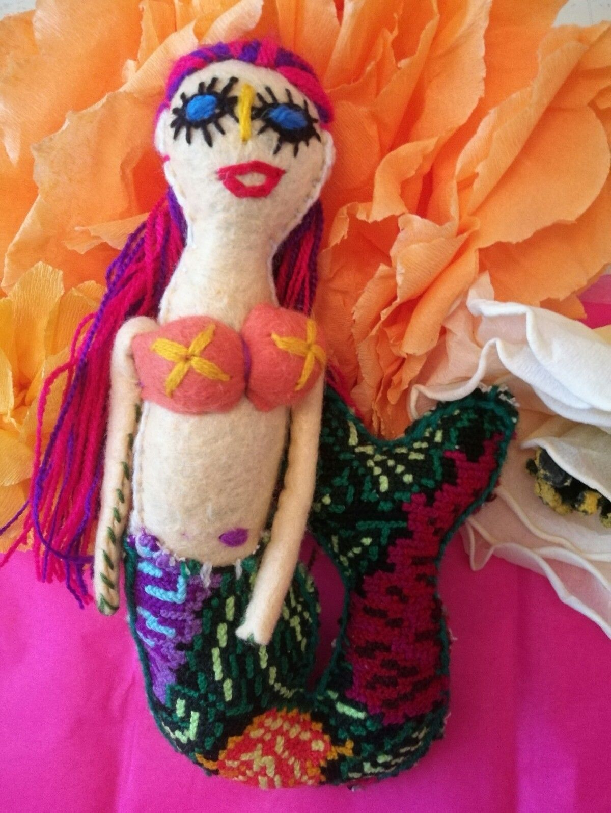 La Sirena Mermaid Hand Made Woollen Toy/Doll Authentic Made in Chiapas Mexico 02