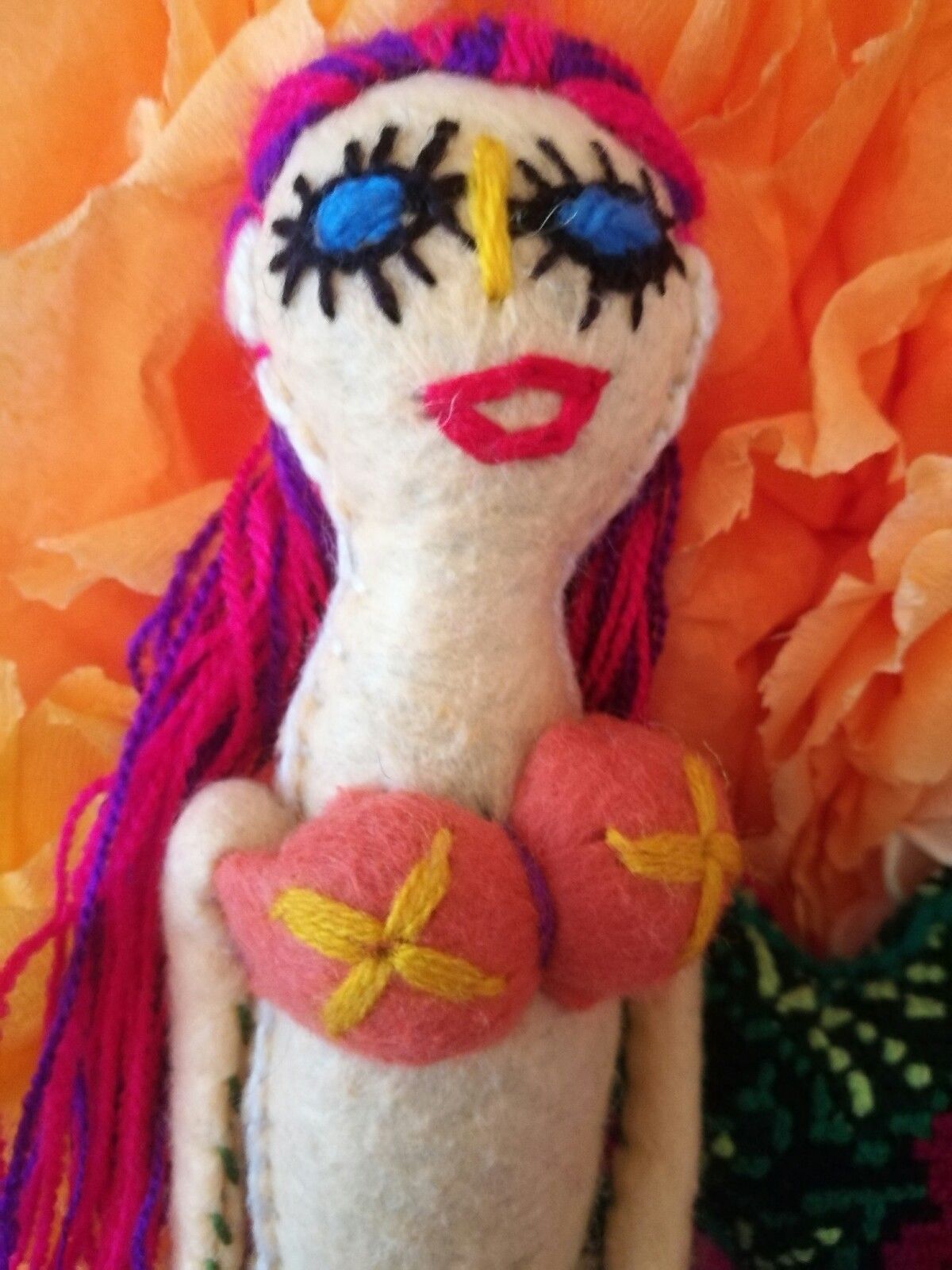 La Sirena Mermaid Hand Made Woollen Toy/Doll Authentic Made in Chiapas Mexico 02