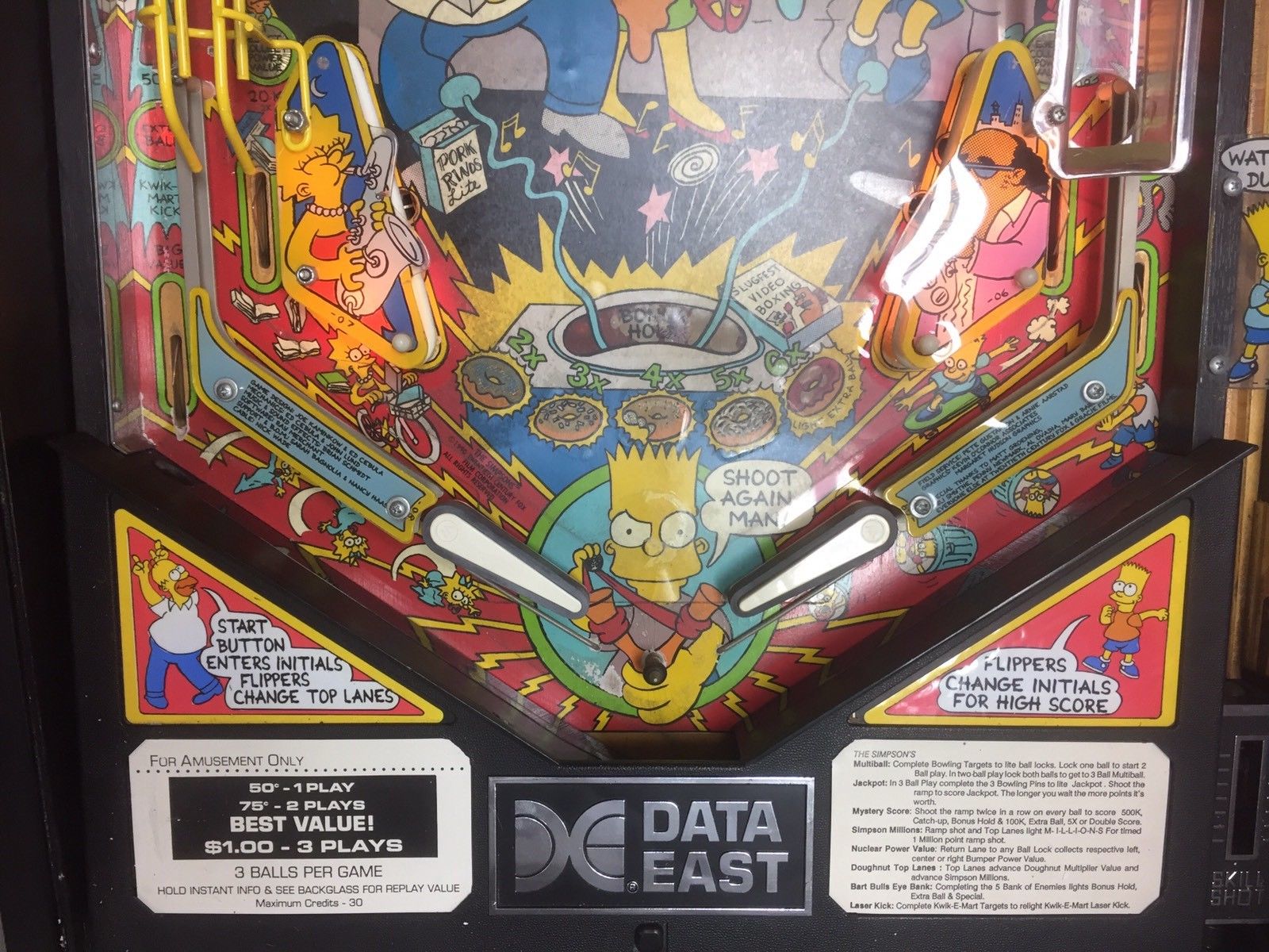 SIMPSON PINBALL MACHINE 1990 Data East Excellent original working condition