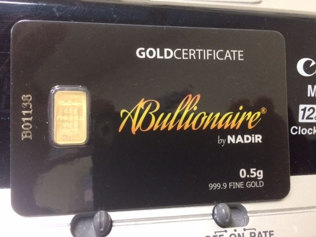 Rare 1/2 or .5 Gram 999.9 24 KT Nadir Abullionaire Gold Bar sealed in Assay IGR