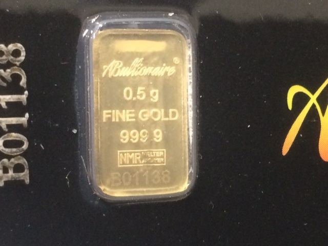 Rare 1/2 or .5 Gram 999.9 24 KT Nadir Abullionaire Gold Bar sealed in Assay IGR