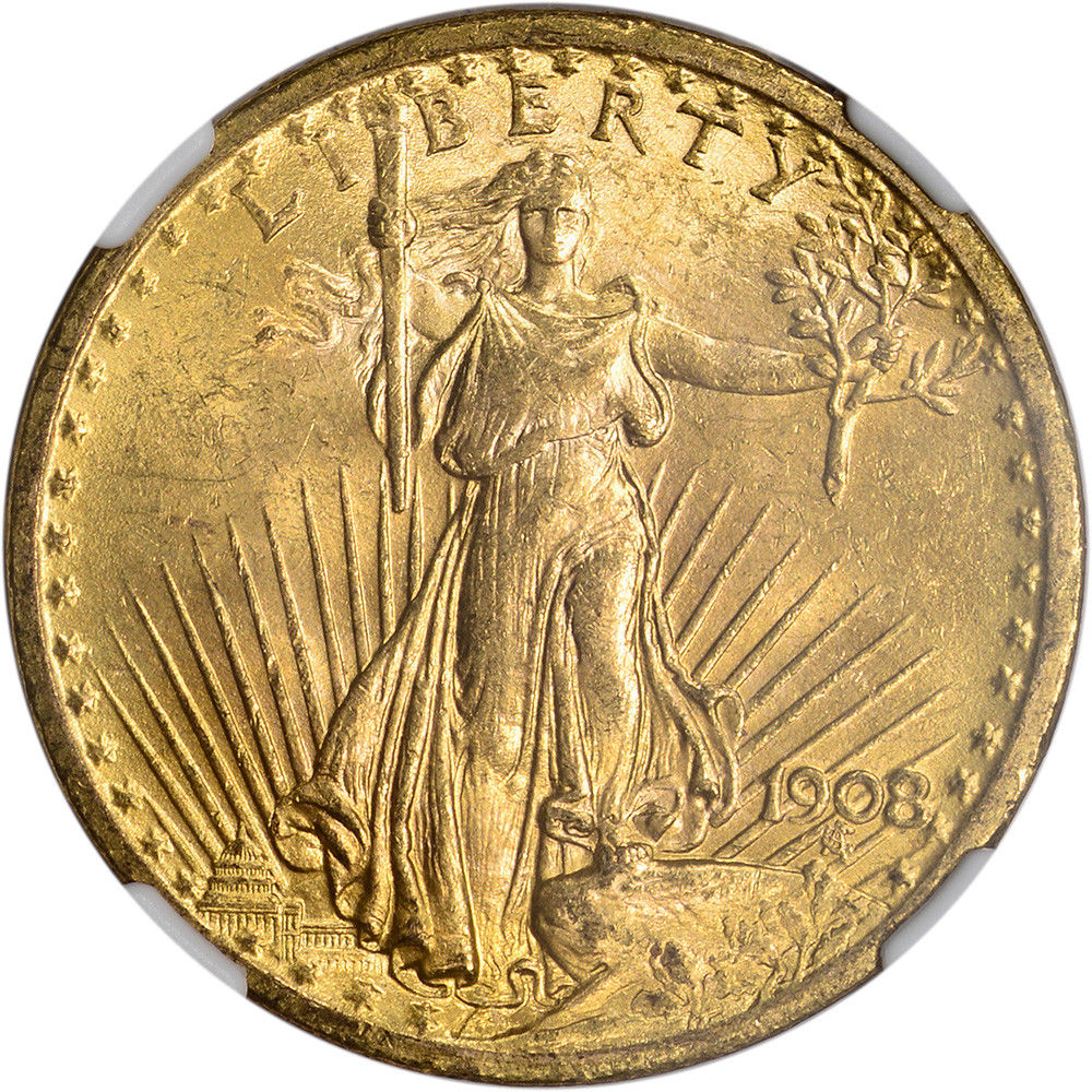 US Gold $20 Saint-Gaudens Double Eagle - NGC MS63 - 1908 No Motto