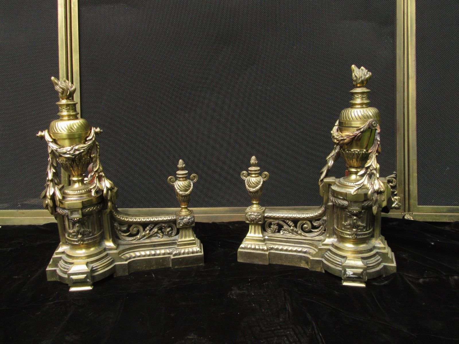 Louis XVI Brass Fireplace Andirons Chenets  Wm H Anderson NY