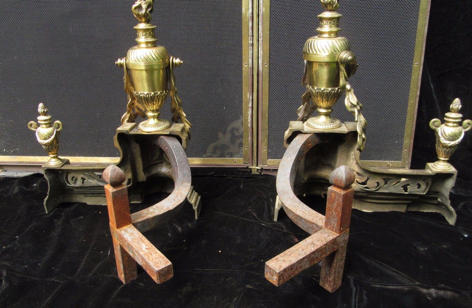 Louis XVI Brass Fireplace Andirons Chenets  Wm H Anderson NY