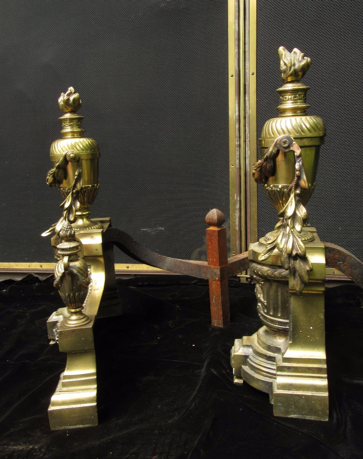 Louis XVI Brass Fireplace Andirons Chenets  Wm H Anderson NY