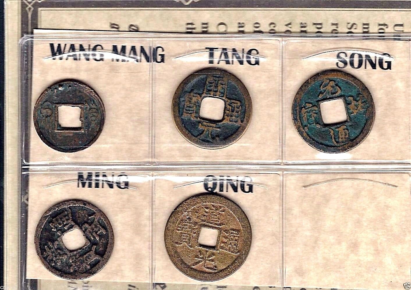 5 Ancient Chinese CASH Coins, 5 DYNASTY, With Story,Album & Certificate