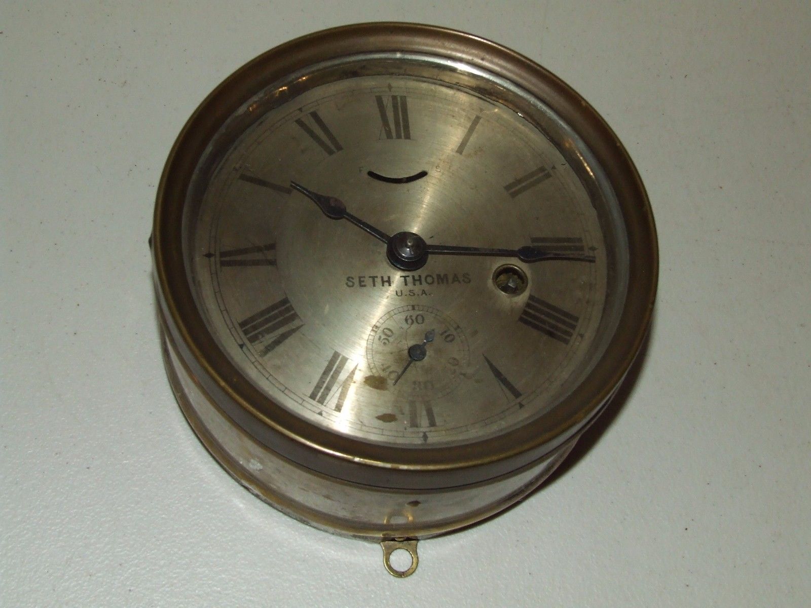 Antique 19th C.  Working Seth Thomas Lever Marine Ship's Porthole Gallery Clock
