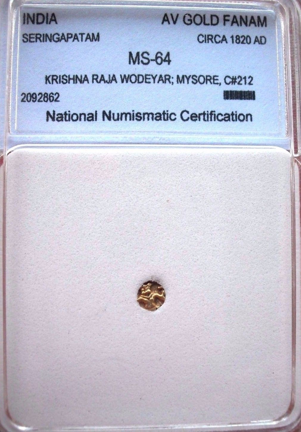 INDIA GOLD FANAM 1820 NNC certification