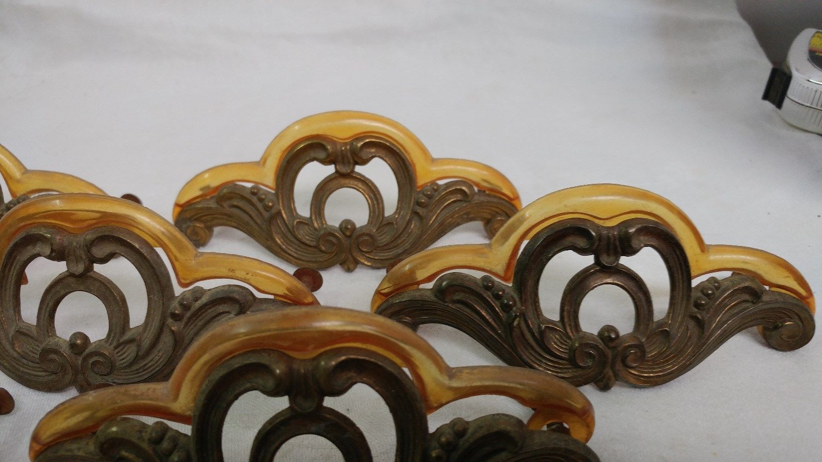 8 Fancy Antique Art Deco Waterfall Hardware Drawer Pulls with Bakelite