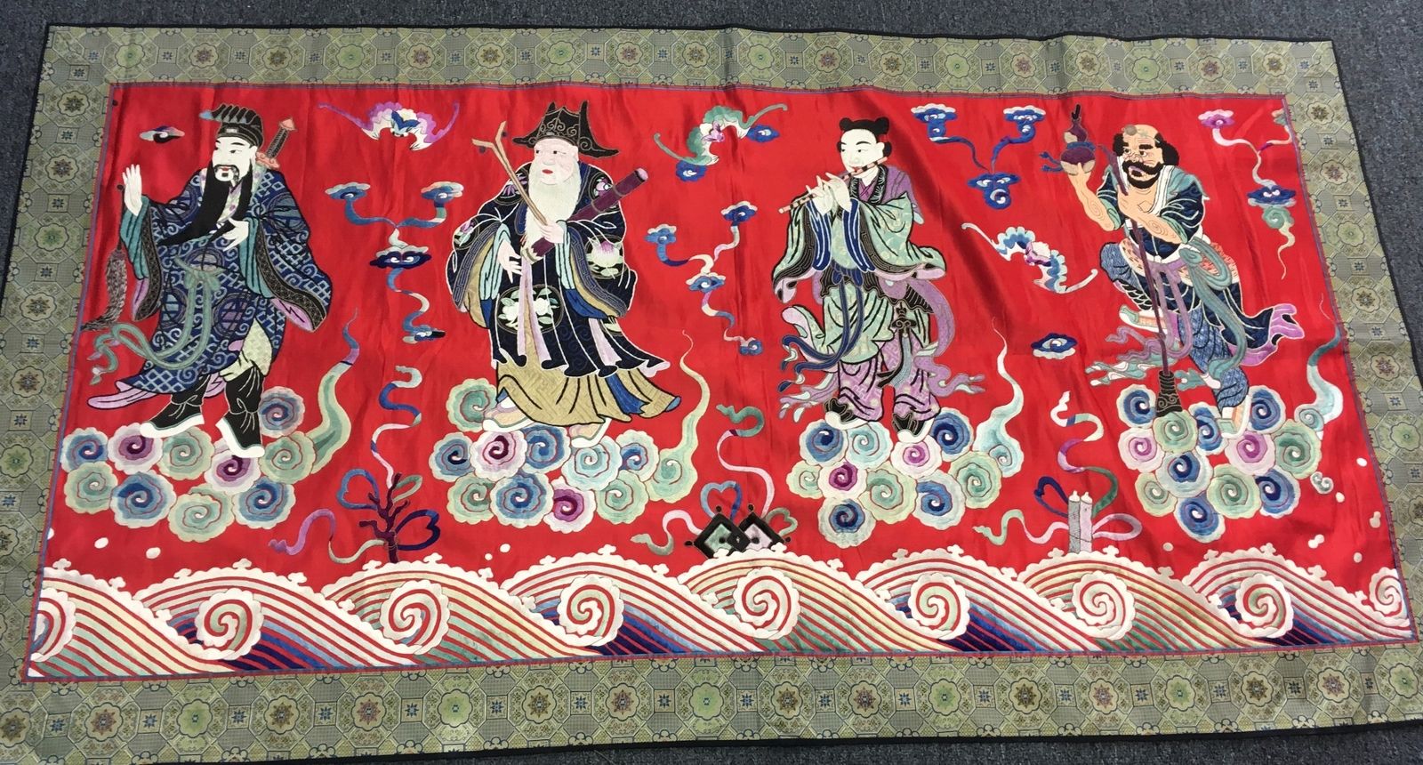 Antique 120 Year Old Oriental Silk Tapestry Scene Runner 67" x 34" Musicians