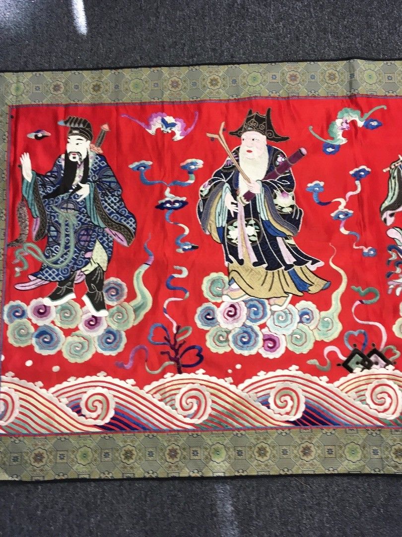 Antique 120 Year Old Oriental Silk Tapestry Scene Runner 67" x 34" Musicians