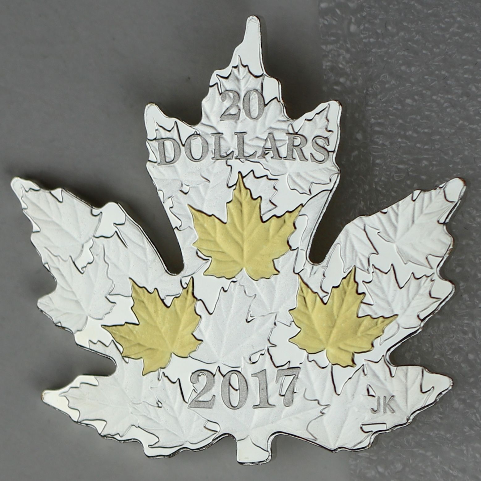 2017 $20 Gilded Silver Maple Leaf Shaped 1 oz. Pure Silver Gold-Plated Coin