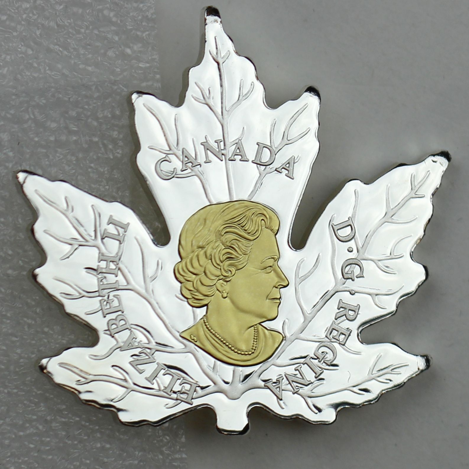 2017 $20 Gilded Silver Maple Leaf Shaped 1 oz. Pure Silver Gold-Plated Coin