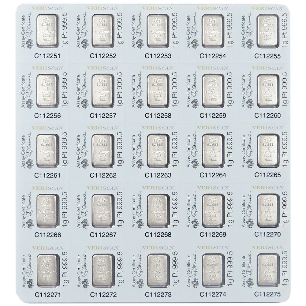 25 X 1 Gram Pamp Fortuna Platinum Bar .9995 Fine Multigram Veriscan