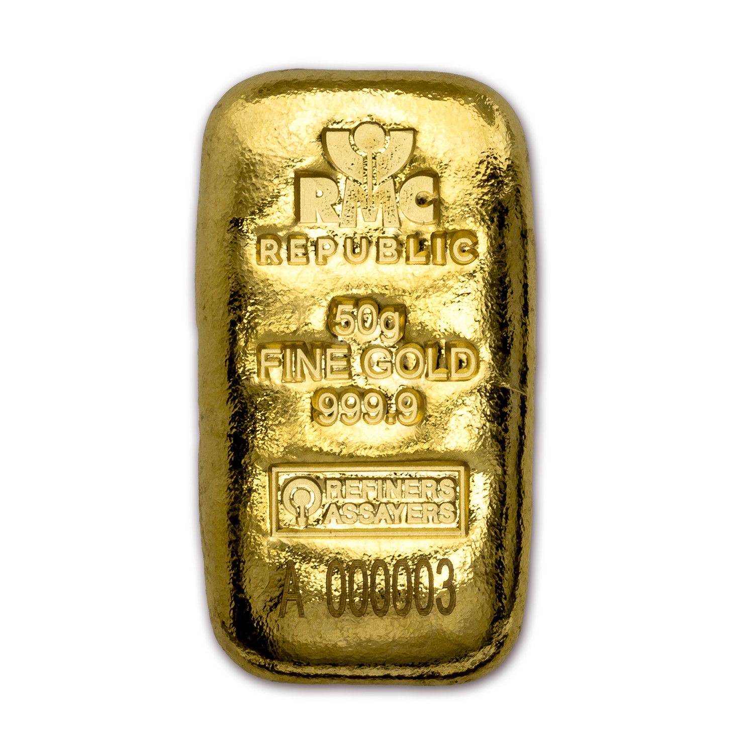 50 gram Gold Bar - Republic Metals Corporation (Cast w/Assay)